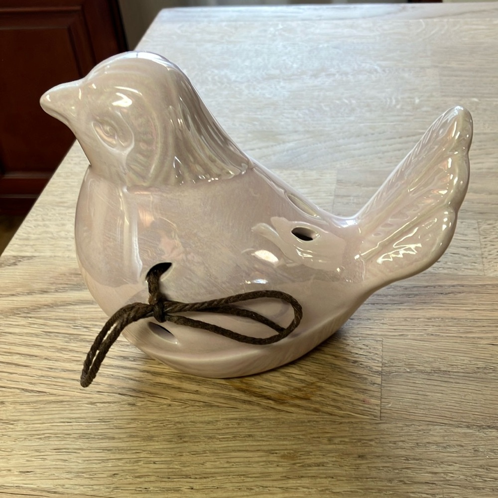 Ceramic Bird Figurine light pink iridescent color